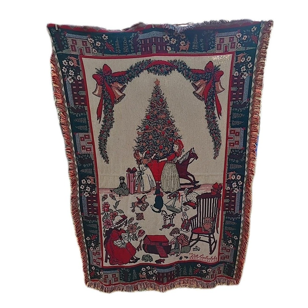Vintage Bob Timberlake Christmas Family Home Tapestry Thick Throw Blanket 46x68
